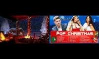 Live Christmas songs with outdoor fire ambience,  go full screen in 4K